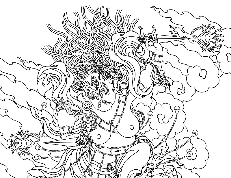 Vajra Mamo Tsogyel Tröllö line drawing detail